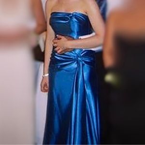 Strapless Blue Formal Satin Dress